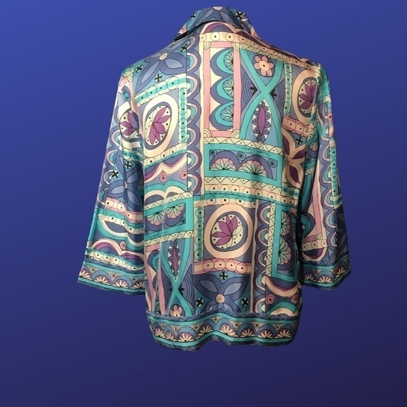 sigrid OLSEN 100% Silk “Signature” Tunic Blouse, BLUE/TURQUOISE, NWOT, Size M - Picture 2 of 8